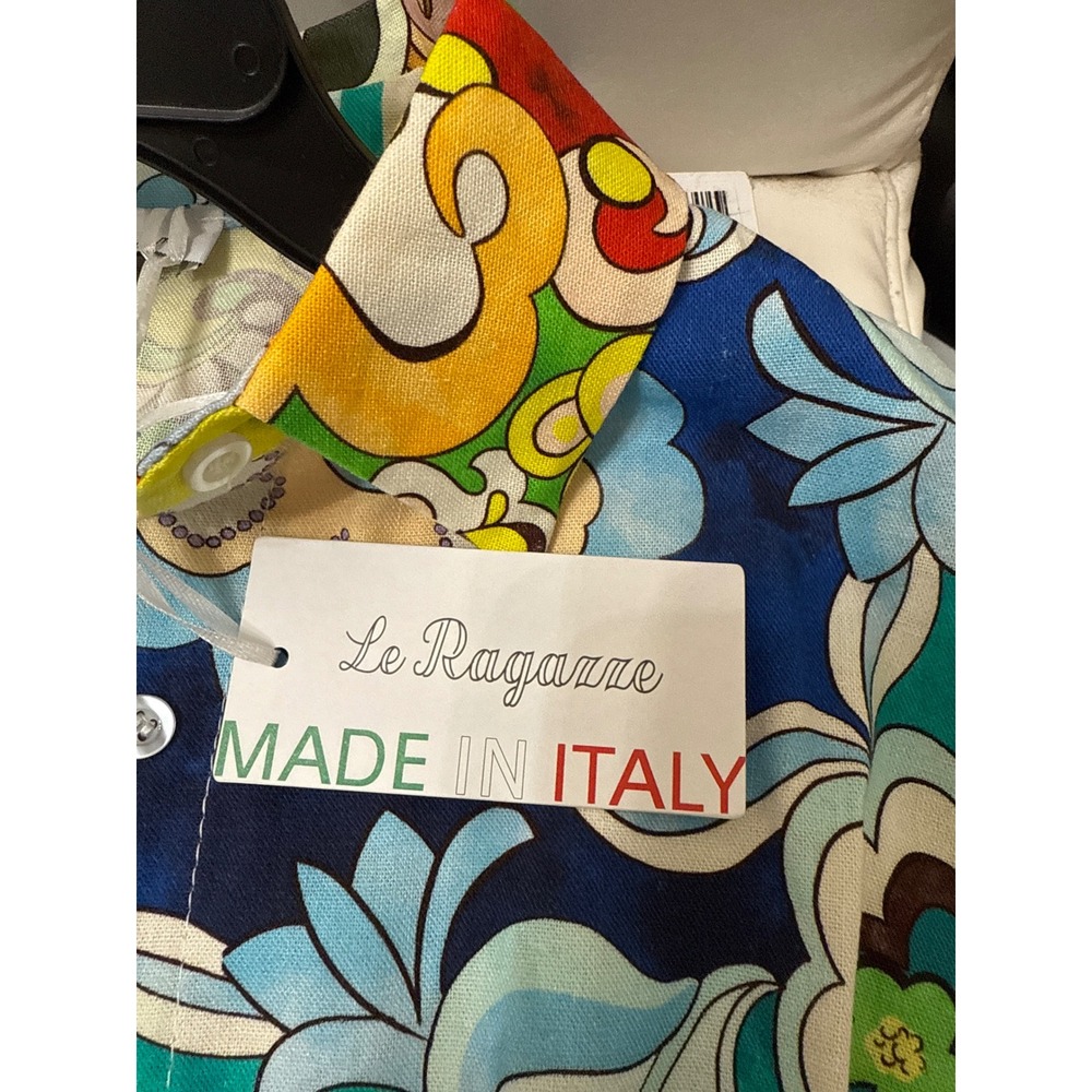 Le Ragazze Made In‎ Italy Multicolor Print Short Sleeve Belted Dress Medium - Picture 5 of 6